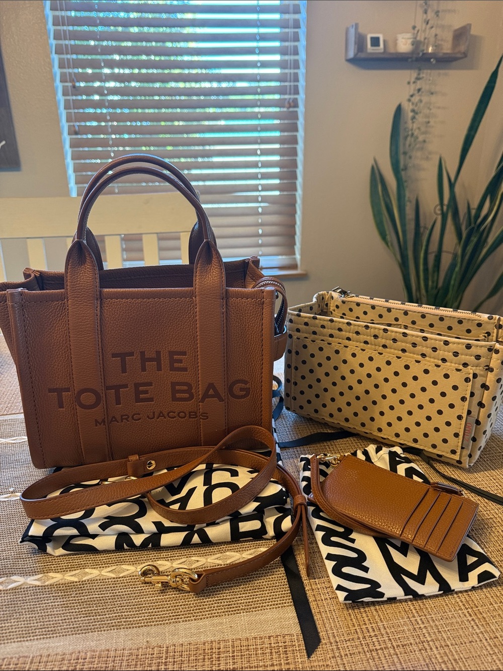Small Marc Jacobs Brown Pebbled Leather The Tote Bag with Accessories
